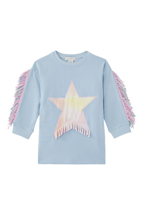 Kids Cotton Star Print Fringed Sweatshirt